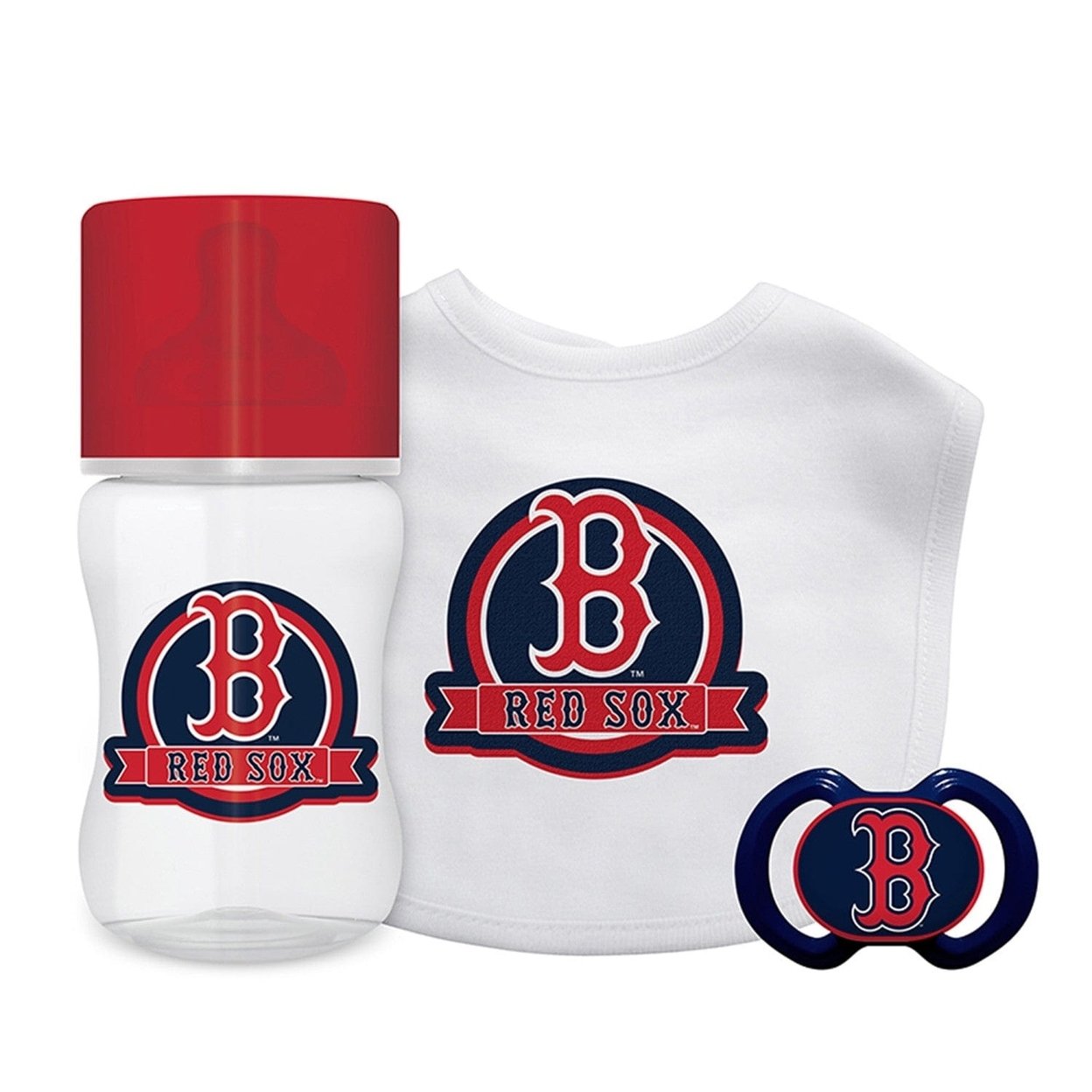 Boston Red Sox Baby Gift Set 3 Piece Bpa Free Pacifier Bottle Cotton Bib