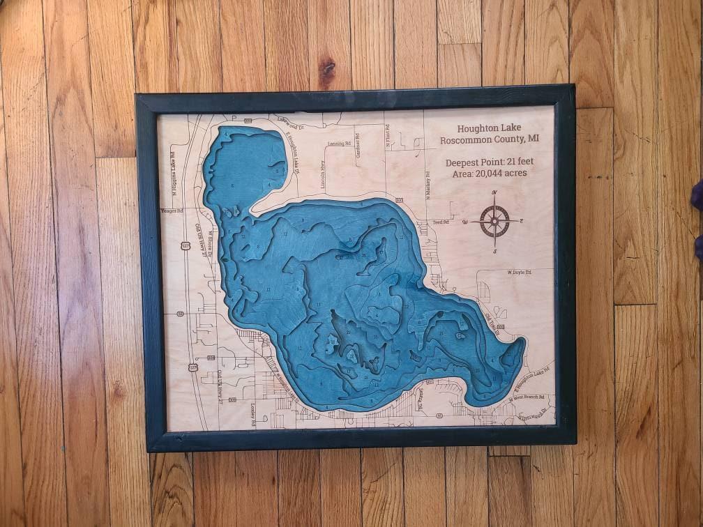 Houghton Lake 3d Wood Map product 3