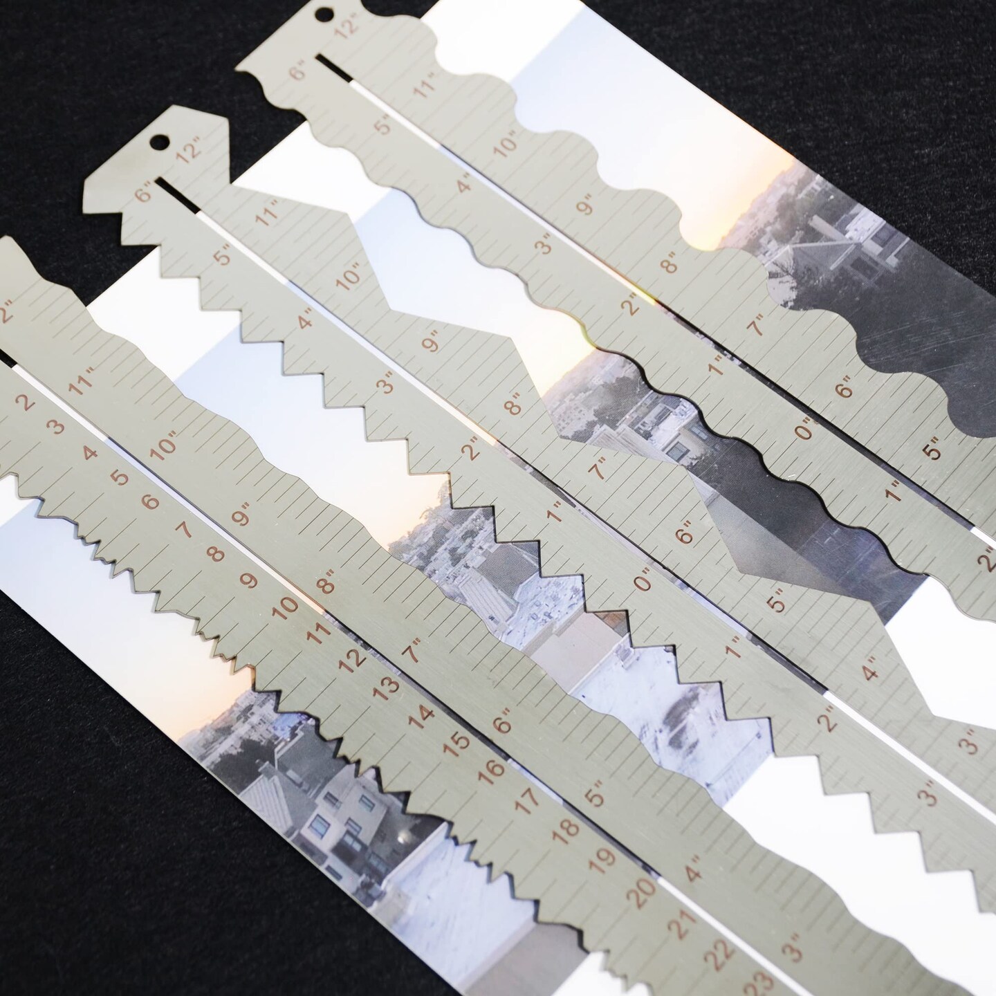 UPTTHOW 3PCS Stainless Steel Metal Paper Tearing Ruler Craft Ruler for Cutting Paper to Wavy Line Jagged and Irregular Edges 12&#x27;&#x27; Measuring Tool for Engineering School Office Architect and Drawing