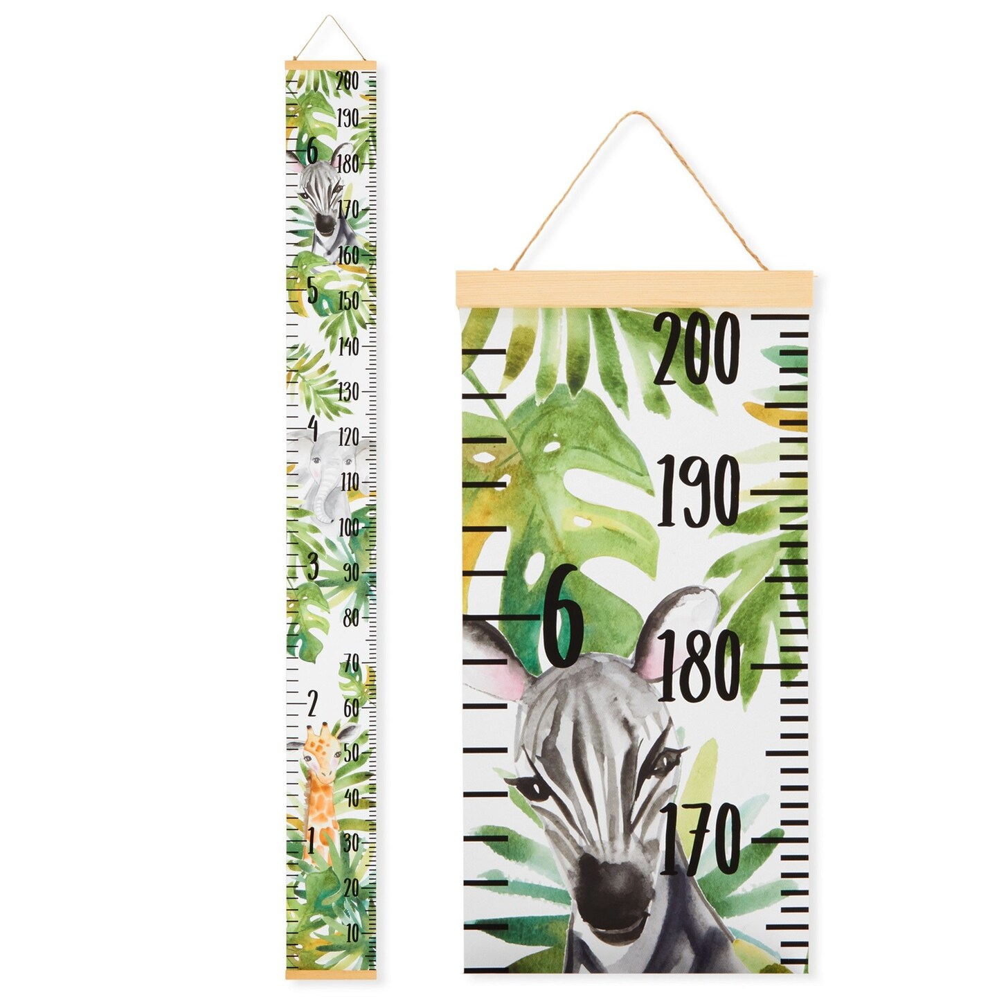 Safari Height Chart for Kids and Baby - Canvas Removable Growth Chart with Wooden Frame - Measurement Ruler for Wall - Jungle Theme Nursery Decor - 79&#x22; x 7.9&#x22;, Ages 3-14