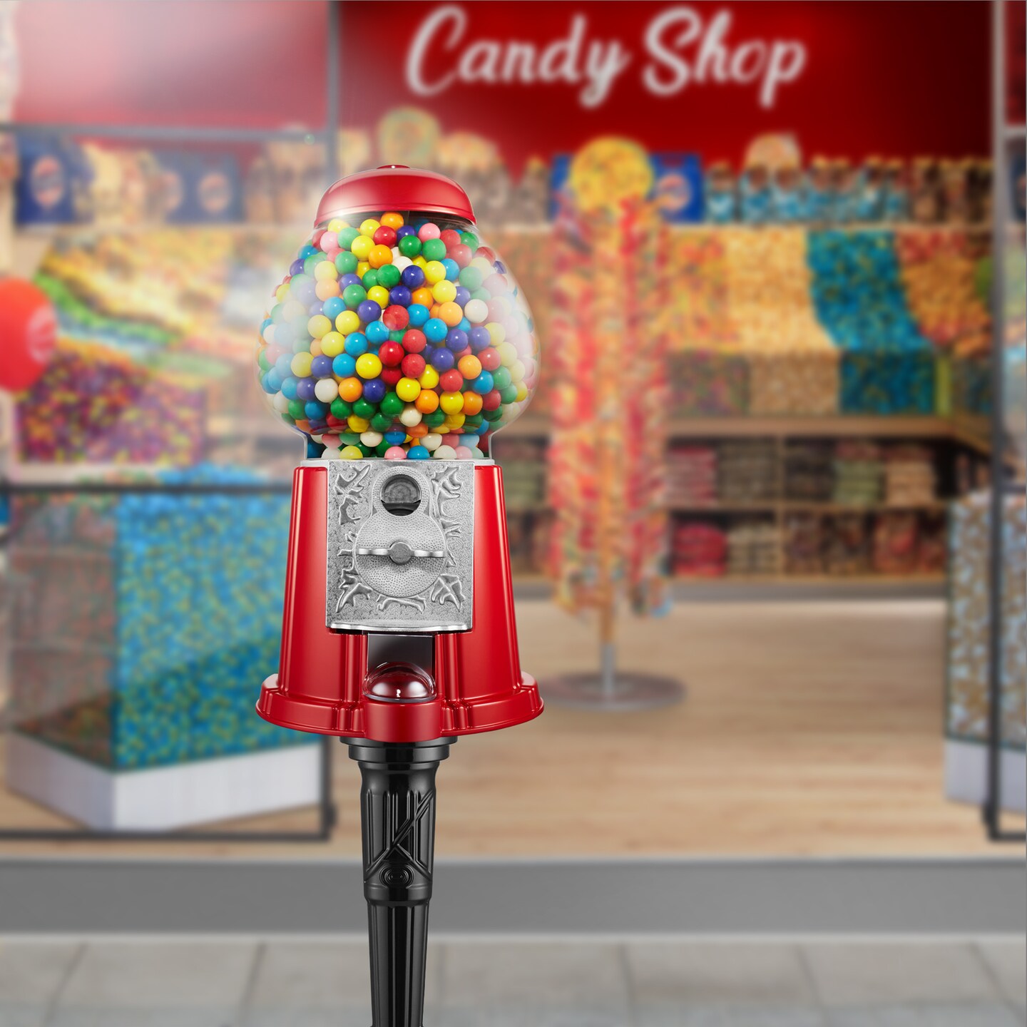 Olde Midway 15&#x22; Gumball Machine with Stand, Vintage-Style Bubble Gum Candy Dispenser with Glass Globe and Metal Base