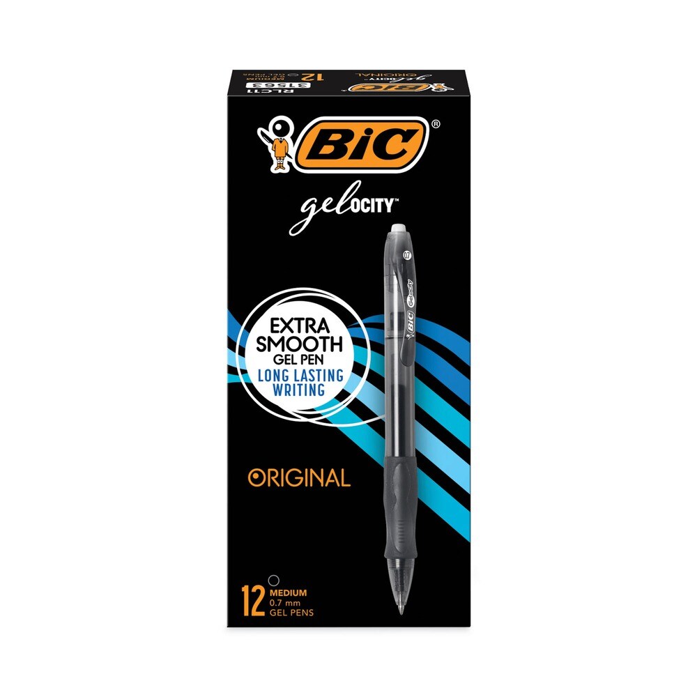 BIC Gel-ocity 0.7 mm Medium Gel Pen - Black Ink/Translucent Black Barrel (1-Dozen)