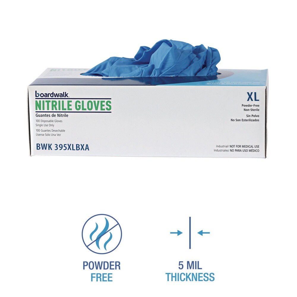 Boardwalk 5 mil Disposable Powder-Free Nitrile Gloves - X-Large, Blue (100/Box)