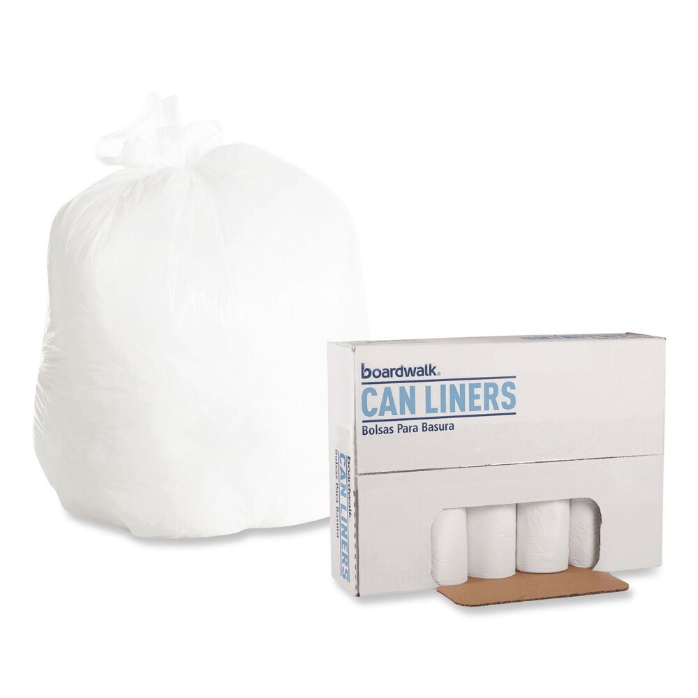Boardwalk 30 Gallon 0.6 mil 30 in. x 36 in. Perforated Roll Low-Density Waste Can Liners - White (25 Bags/Roll, 8 Rolls/Carton)