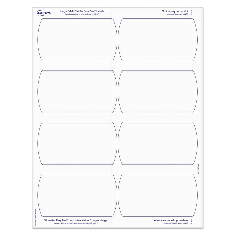 Avery 11 x 8.5 Big Tab Printable Label 5-Tab Dividers - White/Large (20/Pack)
