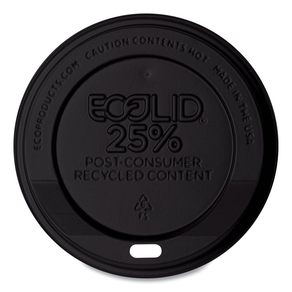 Eco-Products EcoLid 25 Percent Recycled Content Plastic Hot Cup Lid Fits 10 oz. to 20 oz. Hot Cups - Black (1000/Carton)