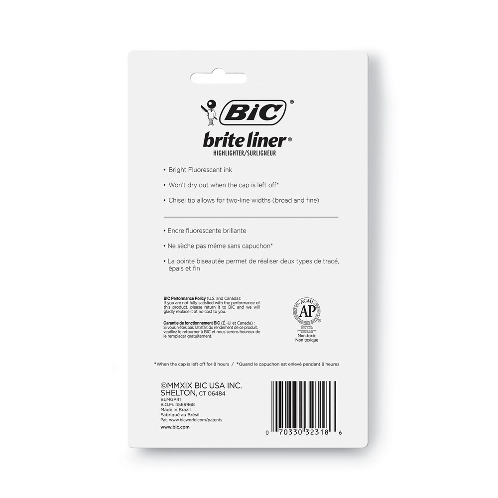 BIC Brite Liner Chisel Tip Tank-Style Highlighter - Assorted Ink/Barrel Colors (1-Set)