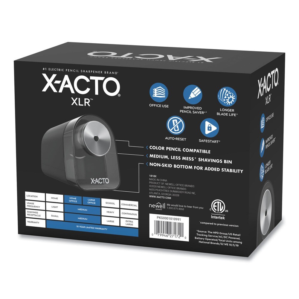 X-ACTO 3.5 in. x 5.5 in. x 4.5 in. AC-Powered XLR Office Electric Pencil Sharpener - Black/Silver/Smoke