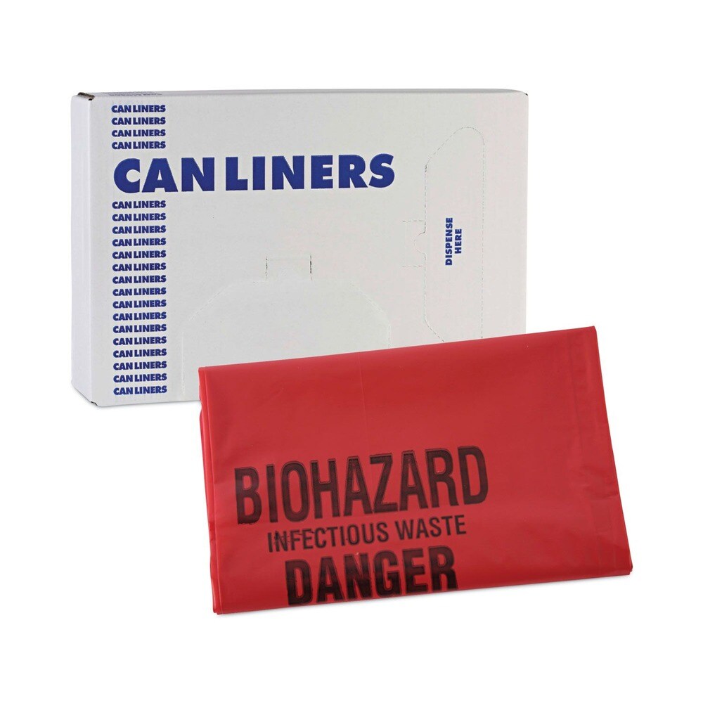 Boardwalk 24 in. x 32 in. 1.3 mil 16 gal. Linear Low Density Health Care Trash Can Liners - Red (250/Carton)
