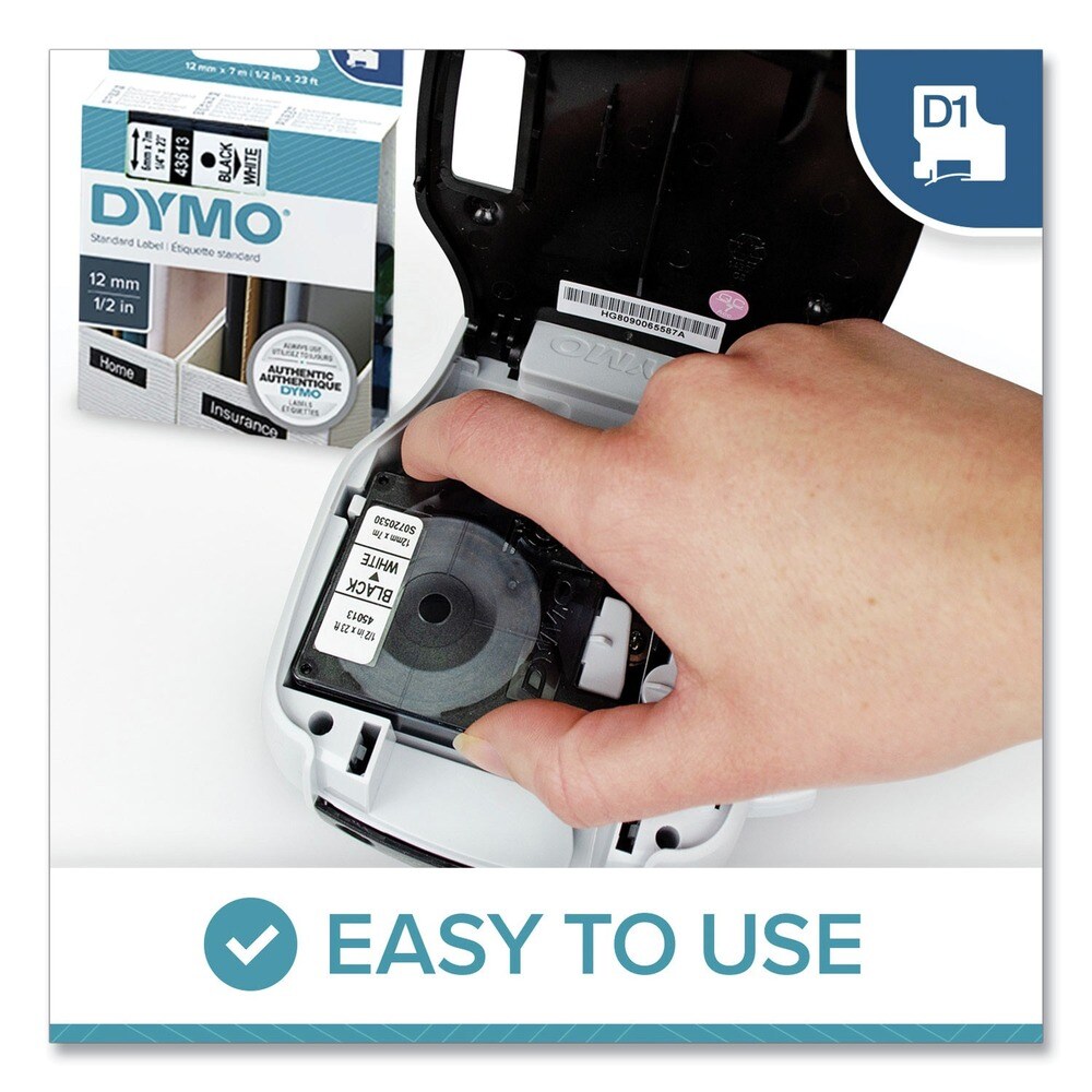 DYMO 0.5 in. x 23 ft. D1 High-Performance Polyester Removable Label Tape - Black on Clear