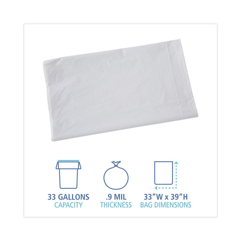 Boardwalk 33 in. x 39 in. 33 gal. 0.9 mil Linear Low Density Industrial Can Liners - White (100/Carton)