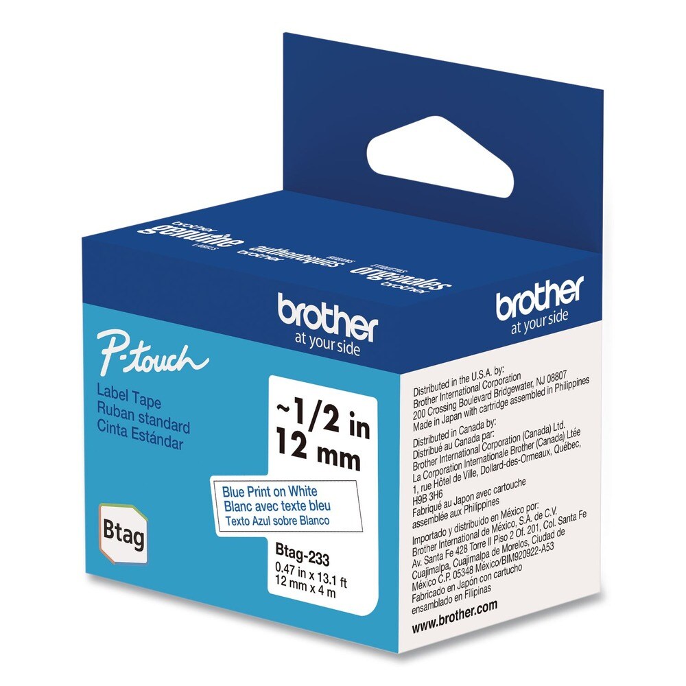 Brother P-Touch 0.47 in. x 13.1 ft. Genuine P-Touch BTAG Label Tapes - Blue on White