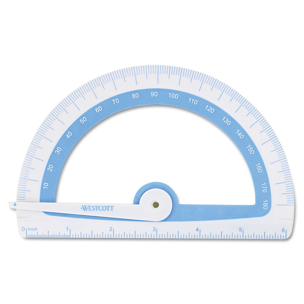 Westcott 6 in. Ruler Edge Plastic Soft Touch School Protractor with Antimicrobial Product Protection - Assorted Colors