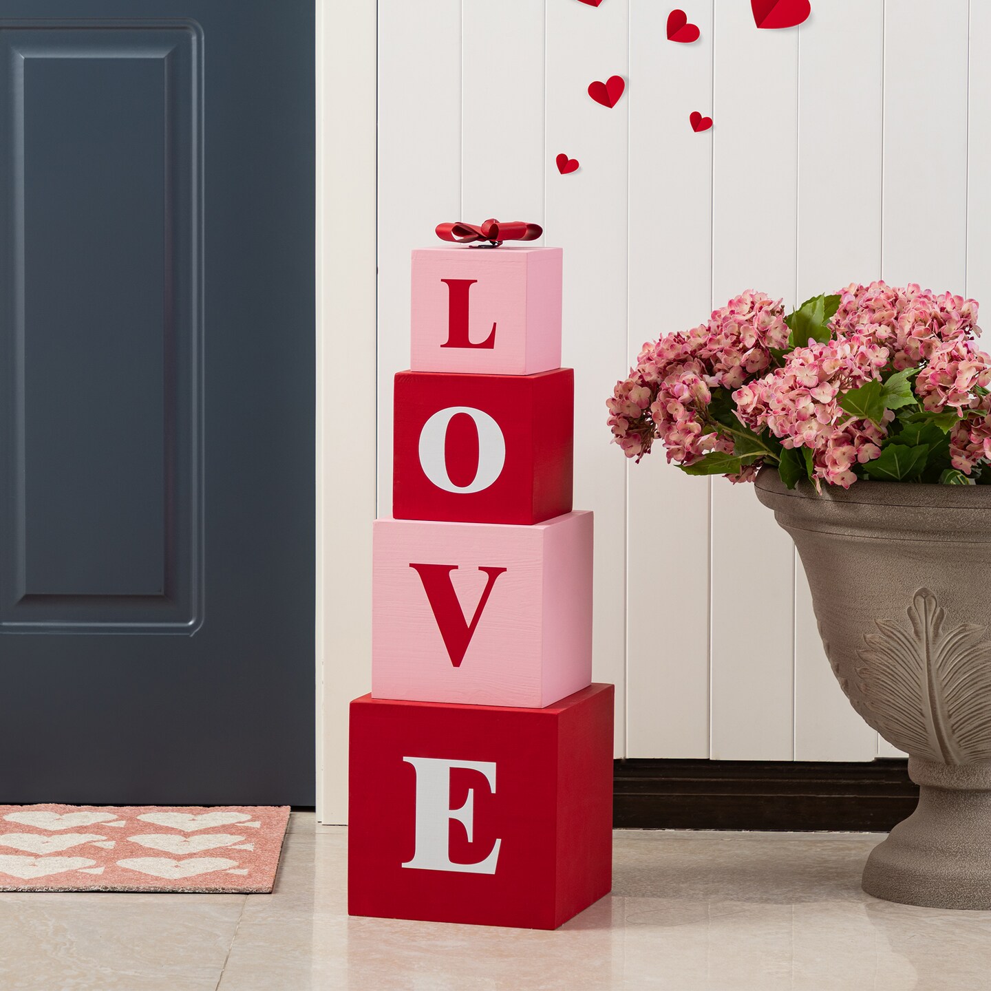 Set of 2 25"H Valentine's Wooden Double-Sided XOXO & LOVE Boxed Porch Decor