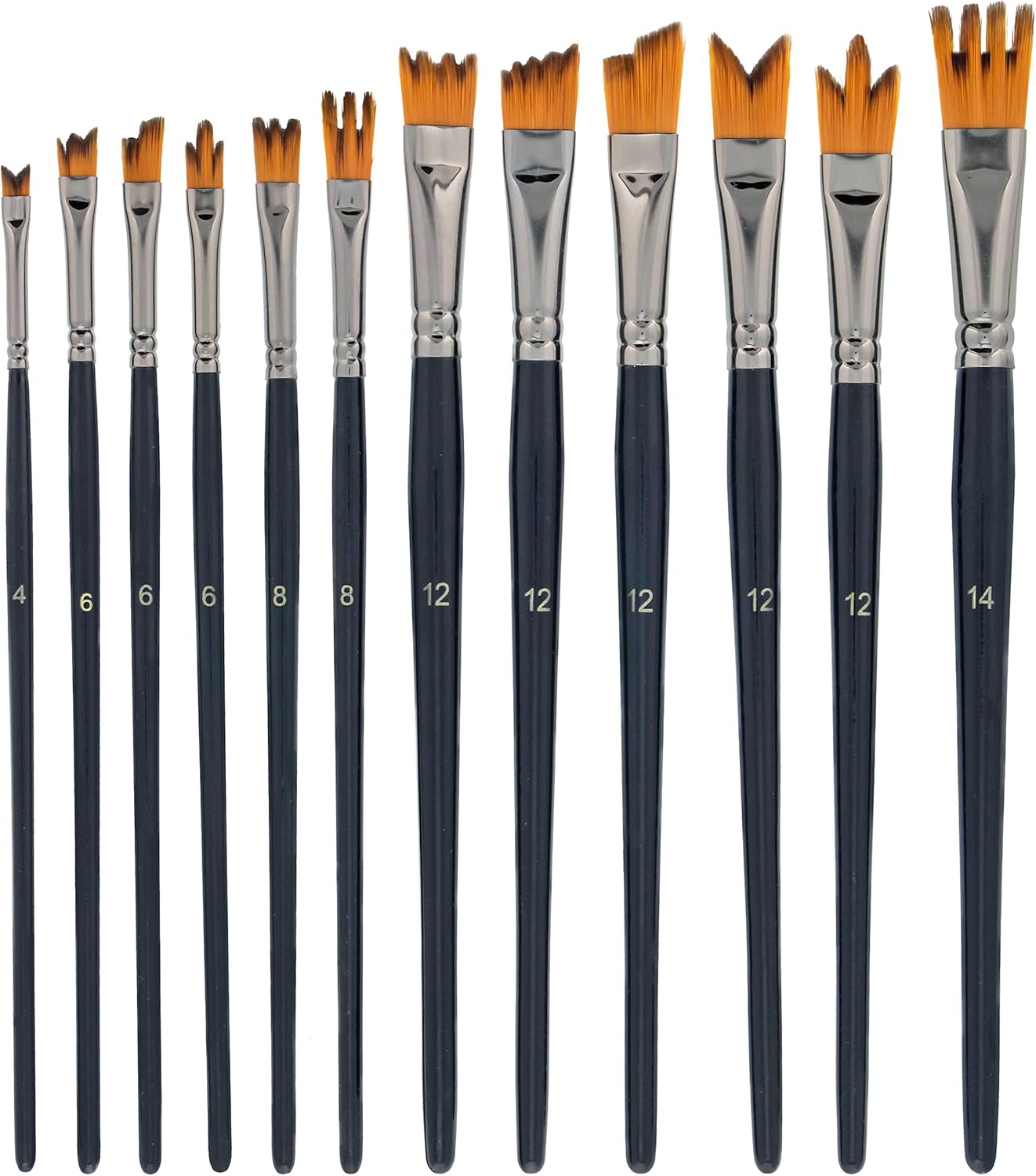 12 Piece Special Effects Artist Paint Brush Set - Professional Taklon Synthetic FX Brushes, Ribbon, Muti-Liner, Angular - Create Grass, Hair, Fur - Watercolor, Acrylic, Gouache, Oil