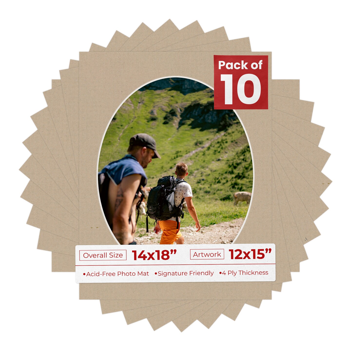 Tawny Brown Mat Board for 14x18 Frames - Oval Opening for 12x15 Photos ...