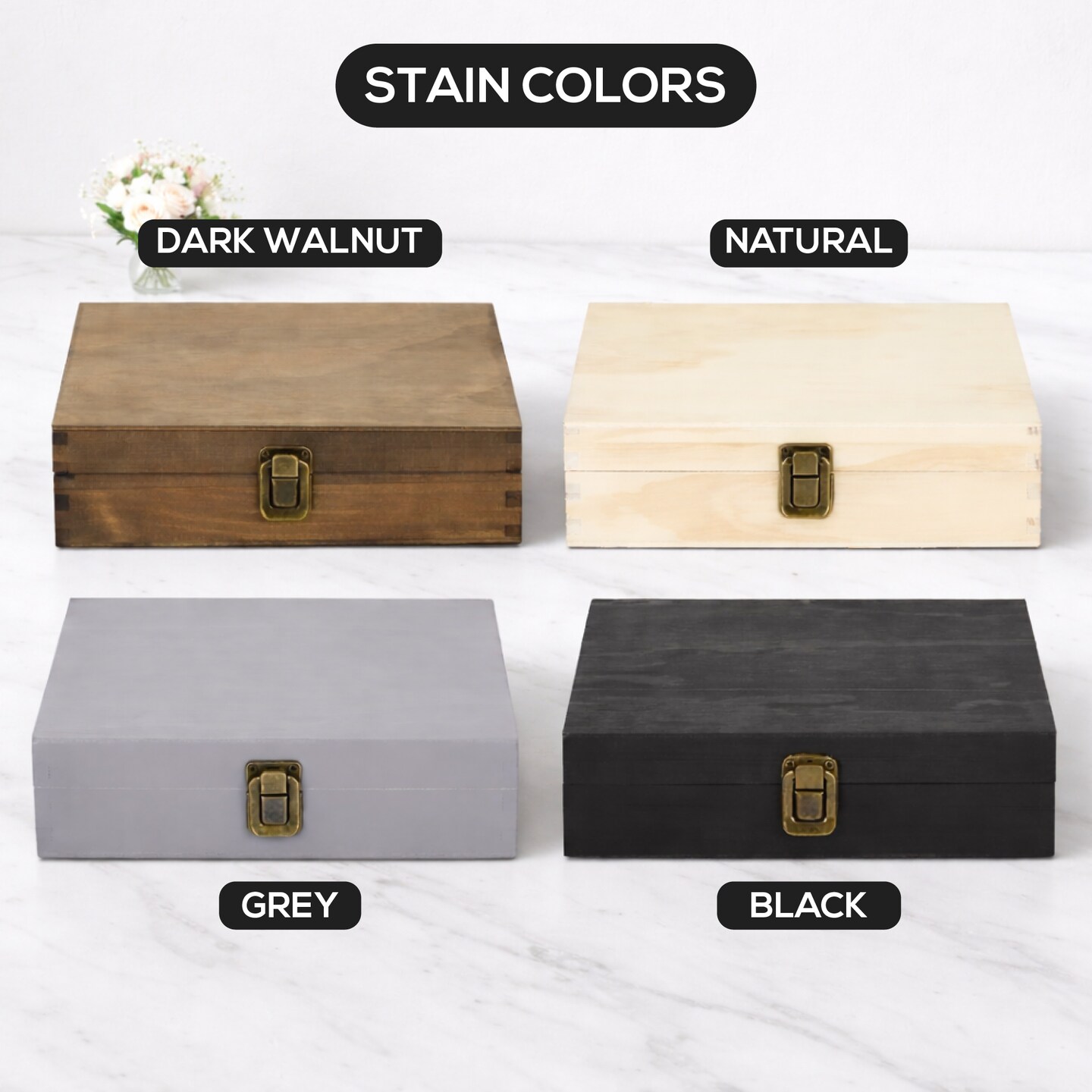 Makerflo Natural Pine Wood Cigar Box, Hinged Back & Front Clasp, Black Felt Lined, 8.5" x 8" x 2.4", Ideal for Craft - (Laser Engraving, Epoxy, UV DTF, and Vinyl)