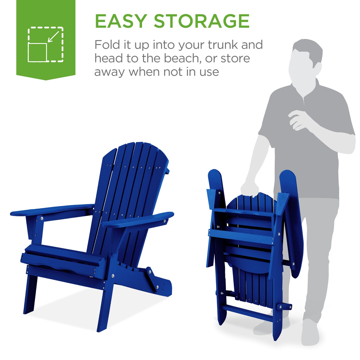 Best Choice Products Folding Adirondack Chair Outdoor, Wooden Accent Lounge Furniture w/ 350lb Capacity