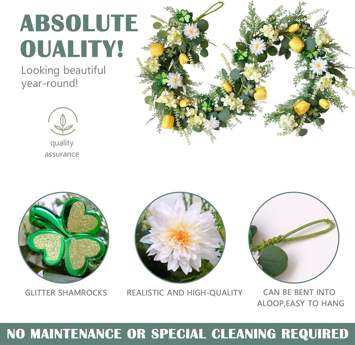 6 ft Spring Floral Shamrock Garland – Artificial Eucalyptus, Tulip & Hydrangea Vine for Mantle, Table, Baby Shower, Wedding & Party Decor