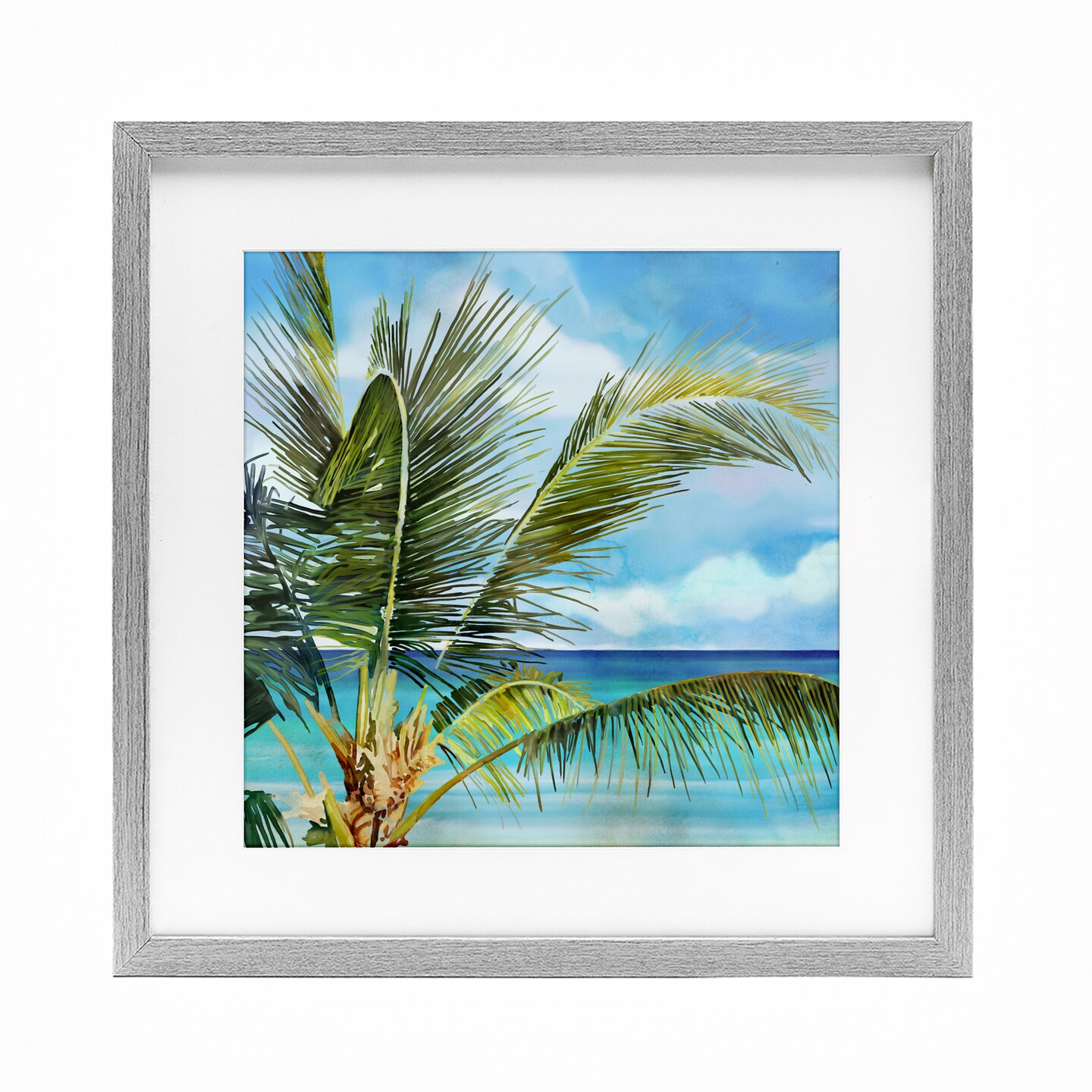 Stupell Industries Lush Palm Watercolor View Framed Print Under Glass, design by Mauro Devereaux