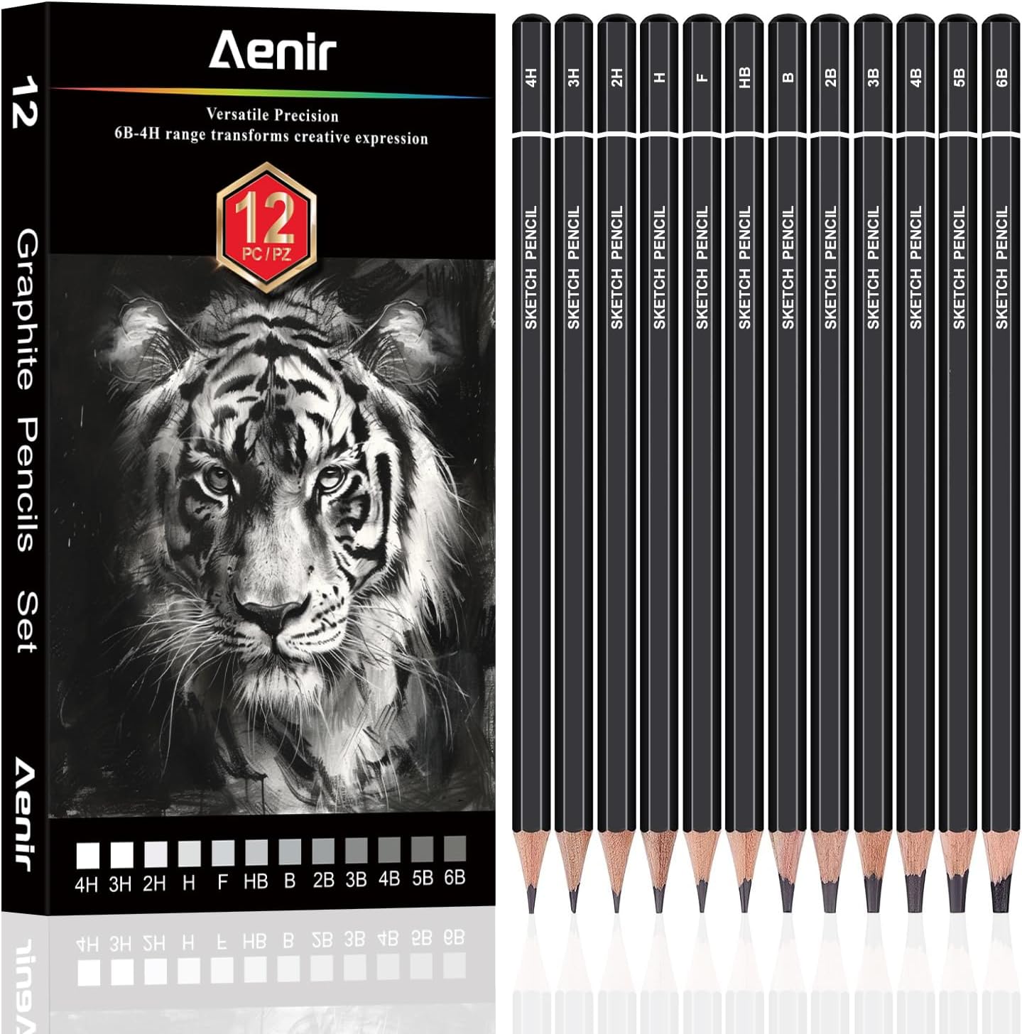 Sketching Pencils for Drawing, Set of 12 Drawing Pencils for Sketching Medium (6B - 4H), Artist Graphite Pencils for Drawing, Sketch Pencils for Artists for Sketching Supplies, Drawing Art Supplies.