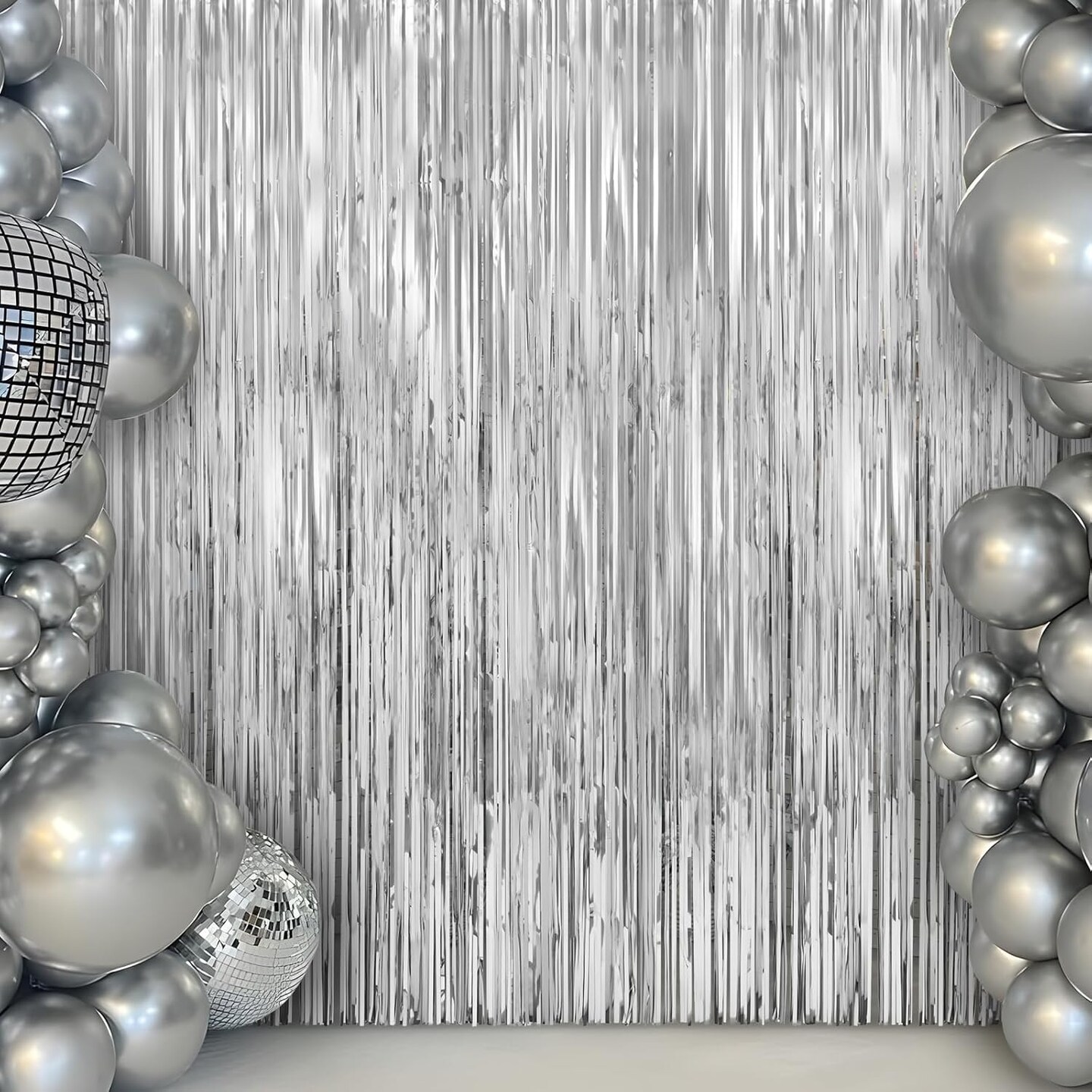 10 Pack Silver Themed Party Decorations, 3.3x6.6 ft DiscoFoil Fringe Curtains, Tinsel Backdrop, Wedding or Engagement Photo Booth Prop Streamer Backdrop for Birthday, New Year's Eve Countdown