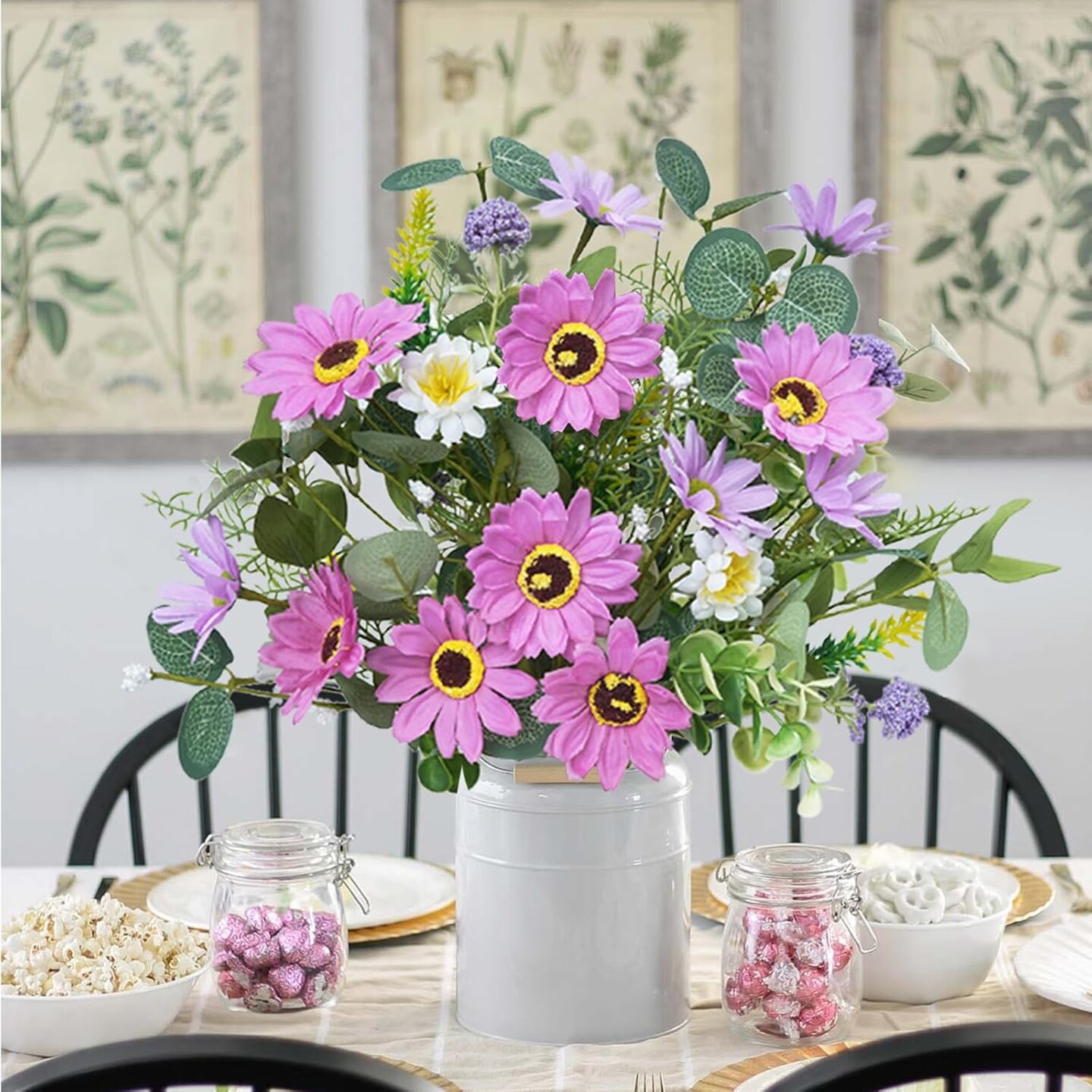 2 Bundles Summer Bushes Artificial Flowers Purple Silk Daisy Flowers