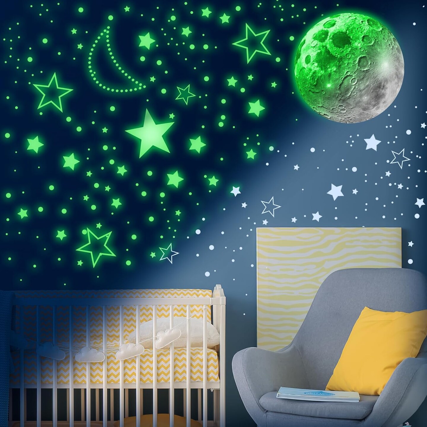 965pcs Glow-in-the-Dark Stars & Moon Wall Decals – Luminous Galaxy Stickers for Kids’ Room & Nursery