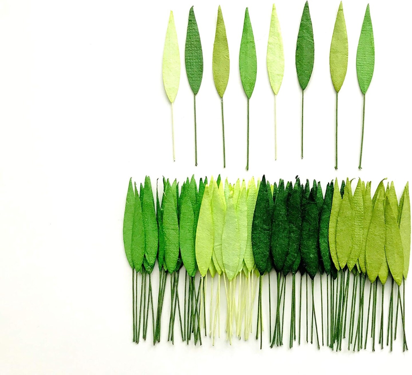 50 pcs. Mixed Tone Green Grass Leaves with Wire Stems 8 mm Mulberry Paper Leaves Craft Supplies Scrap Booking Embellishments for so Many Card Craft Projects