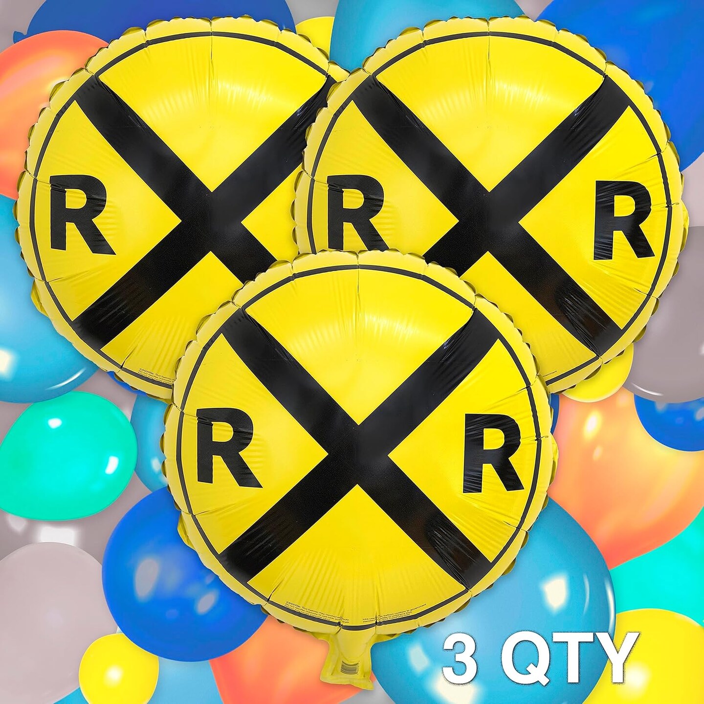 Railroad Party Balloons (3 Pcs.)! 3 Round Mylars are great for Train Themed Events, Kid's Birthday Party, Train Collectors, Retirement Party, Father's Day, Graduations.