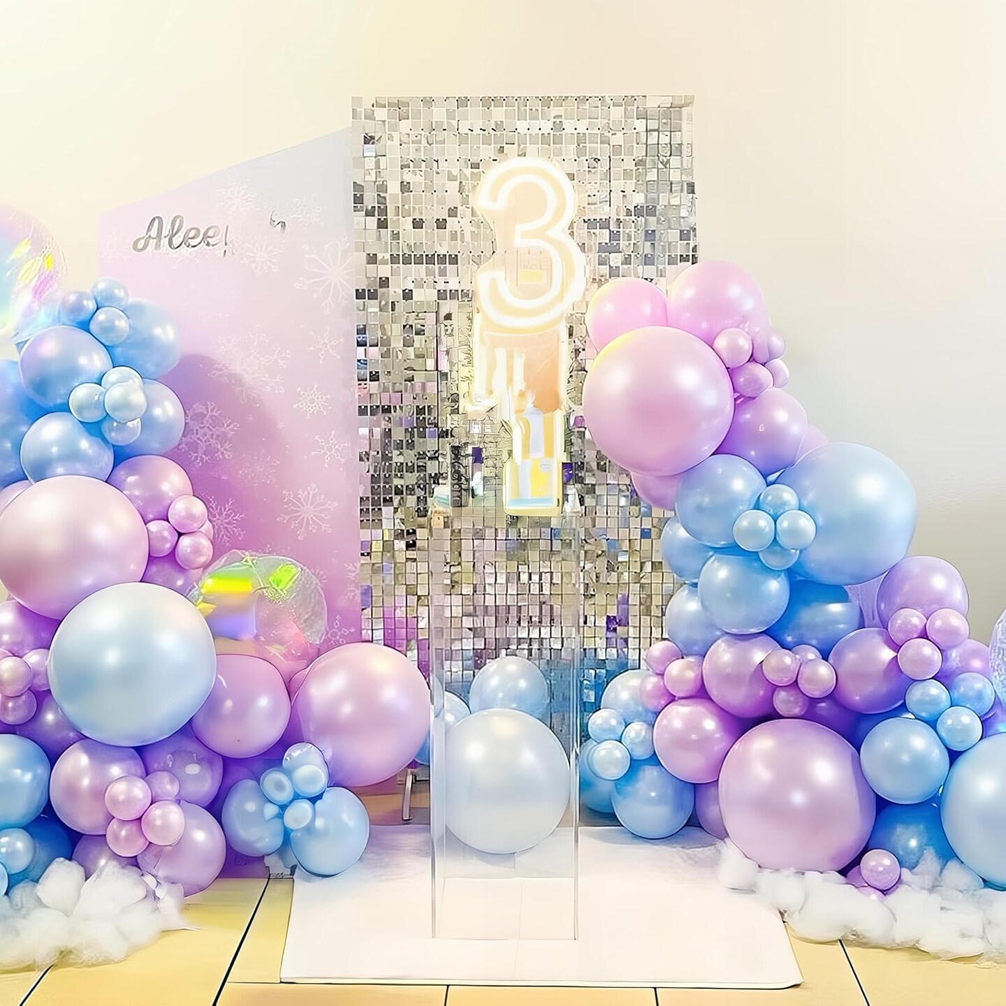 Blue Purple Silver Balloon Arch Kit Metallic Pearl Purple Blue Silver Latex Balloons Garland with Snowflake Balloon for Princess Girl Winter Frozen Wonderland Birthday Baby Shower Party Decor