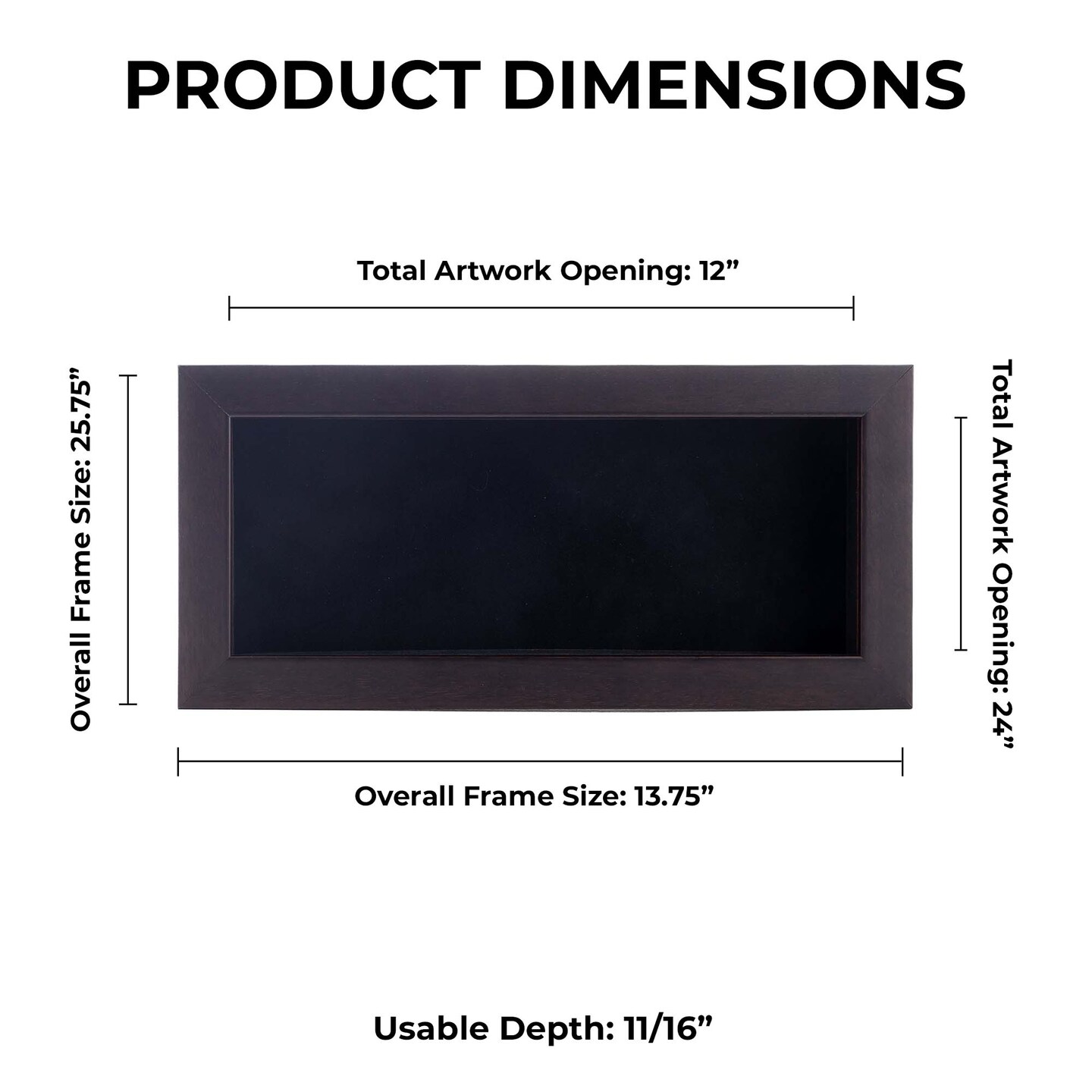 Rich Dark Brown Wood Shadow Box Frame with Acrylic Front - Black Suede Backing, 30 Sizes