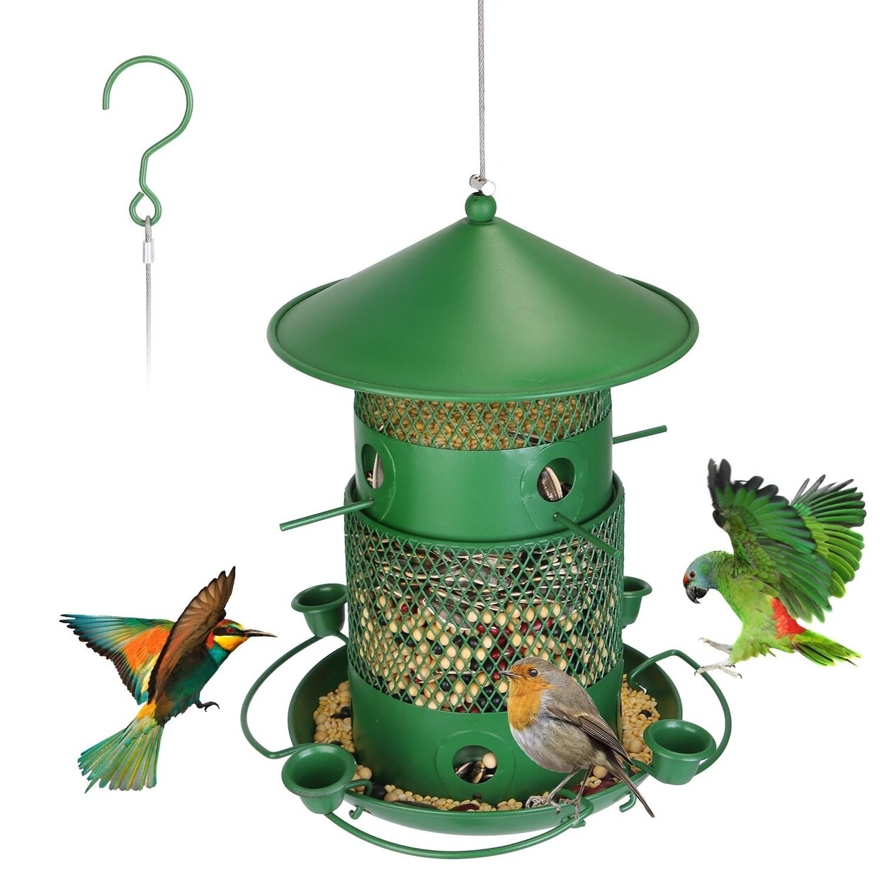 SKUSHOPS Wild Bird Feeder Squirrel Proof Chew Proof Metal Bird Seed Feeder Outdoor Hanging Bird Feeder With 360 Circular Perches