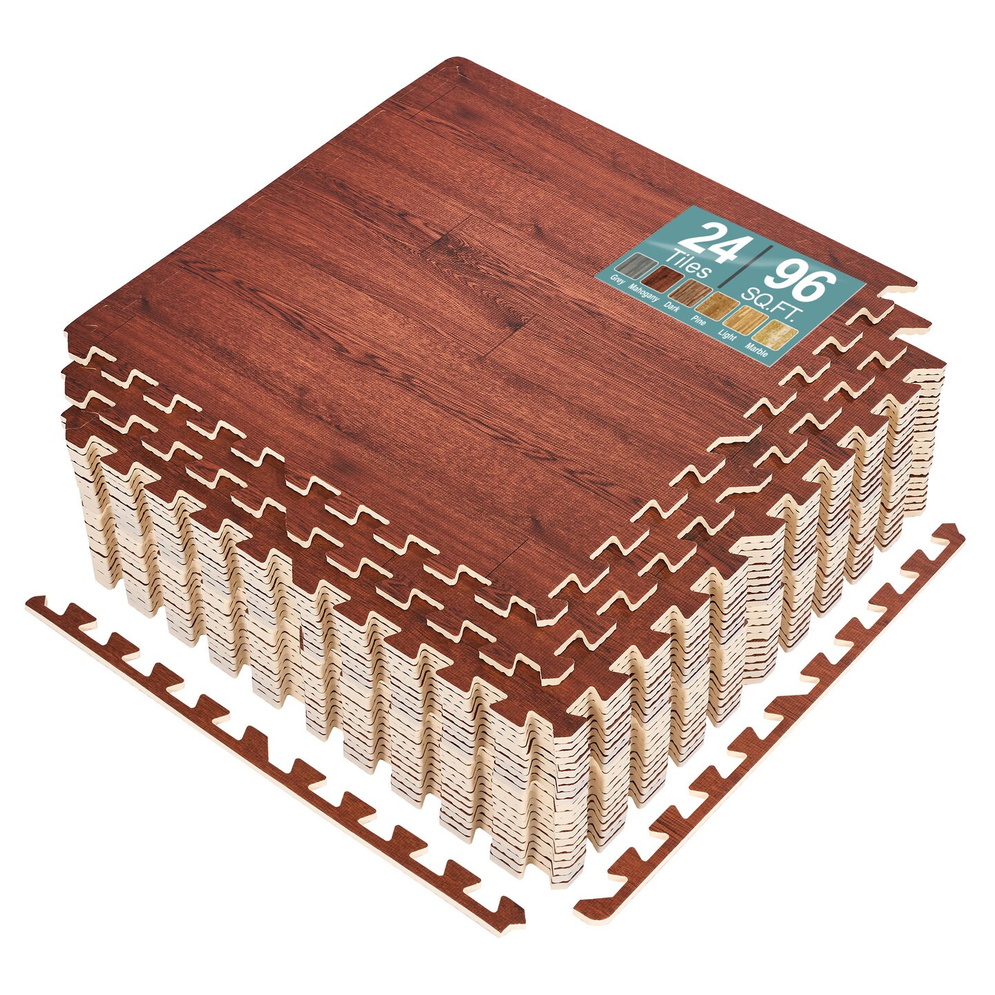 Sorbus 96 Sq. Ft. Wood Grain Floor Tiles, 24 Interlocking EVA Foam Mats, Thick Floor Mats w/ Borders for Home Gym, Playroom, and More