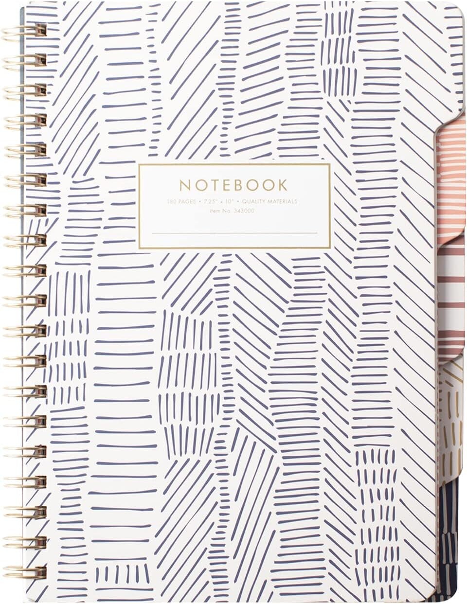Studio Large Tab Notebook,Tribal Lines, Flexible Paperback Cover, College Ruled, 5 Subject/Die-Cut Dividers, 7.25&#x22; X 10&#x22;, 180 Lined Pages (343007), Multicolor