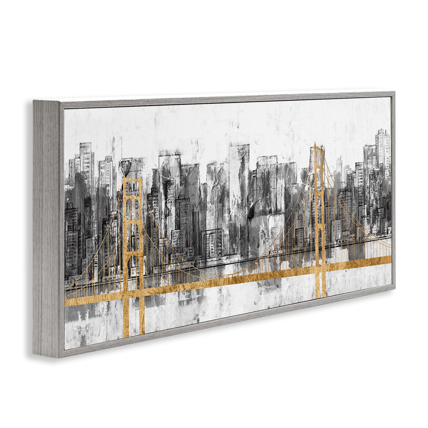 Stupell Industries Urban Golden Bridge Cityscape Framed Giclee Art