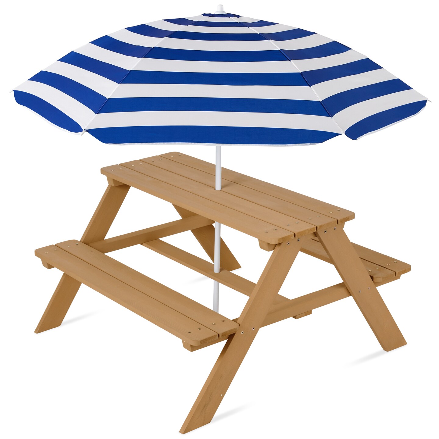 Best Choice Products Kids Wooden Picnic Table, Outdoor Activity Table w/ Adjustable Umbrella, Seats