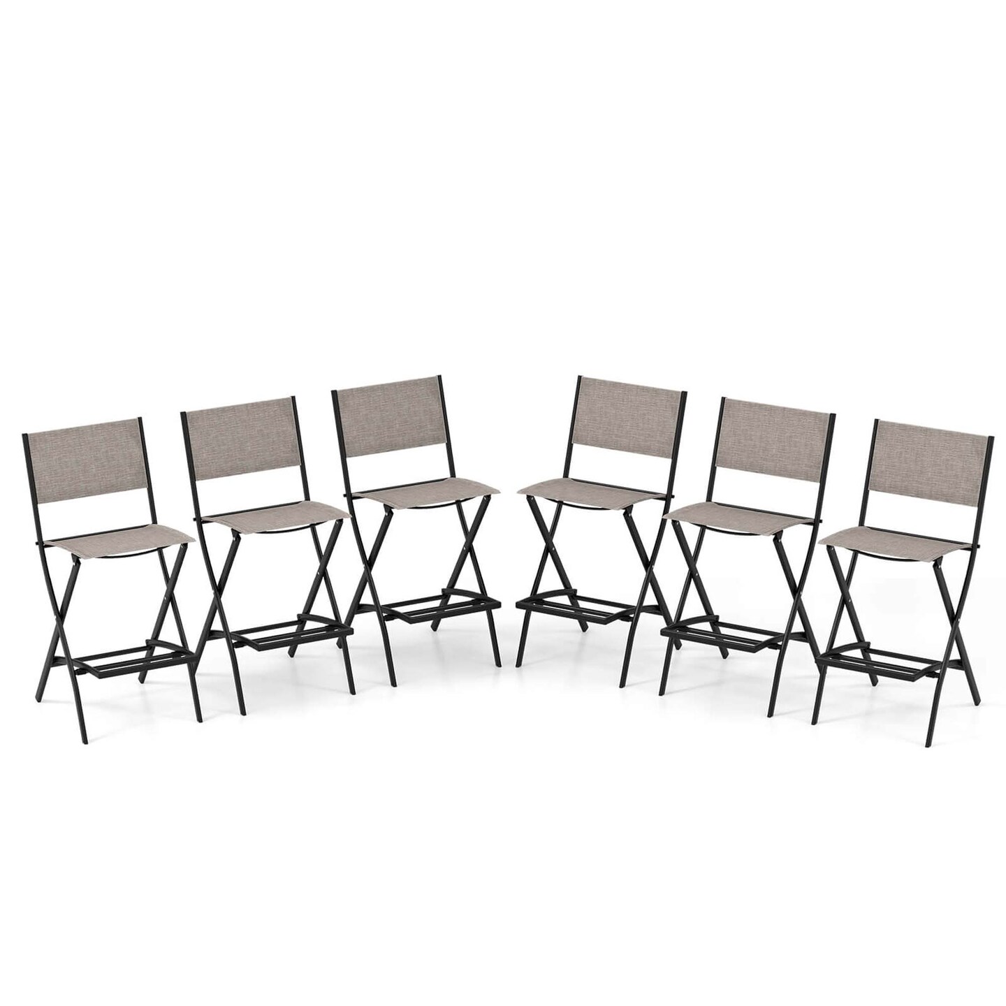 Costway Set of 6 Outdoor Bar Chair Folding Bar Height Stool with Metal Frame Coffee