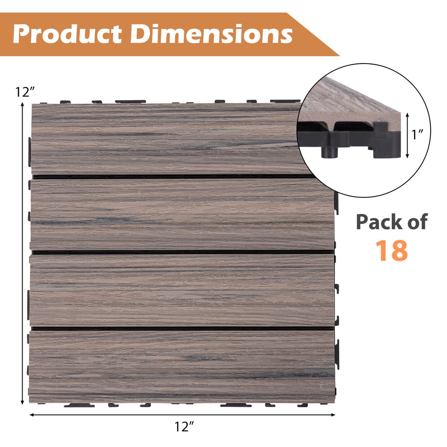 Costway 18/36 PCS Interlocking Deck Tiles Anti-slip Floor Tiles for Poolside All Weather Grey