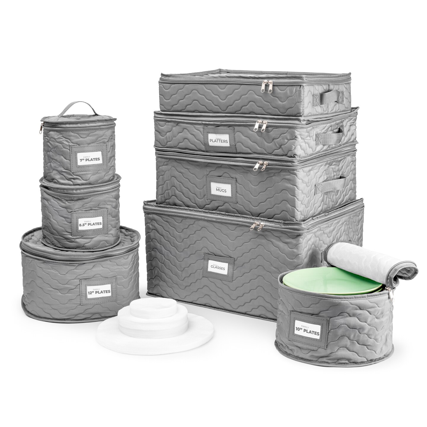 Sorbus China Storage Containers (Quilted) - 8 Pc Stackable Glass & Dish Storage Set - Felt Plate Protectors Included