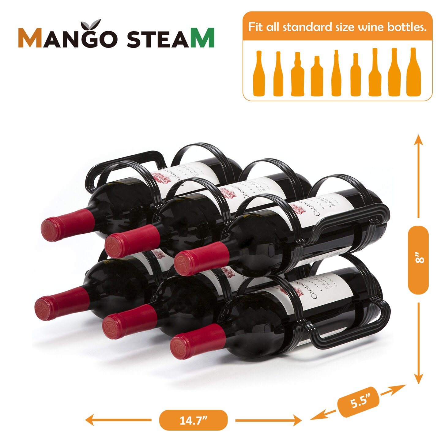 Mango Steam 6 Bottle Counter-top Wine Rack - Storage Organizer for Kitchen