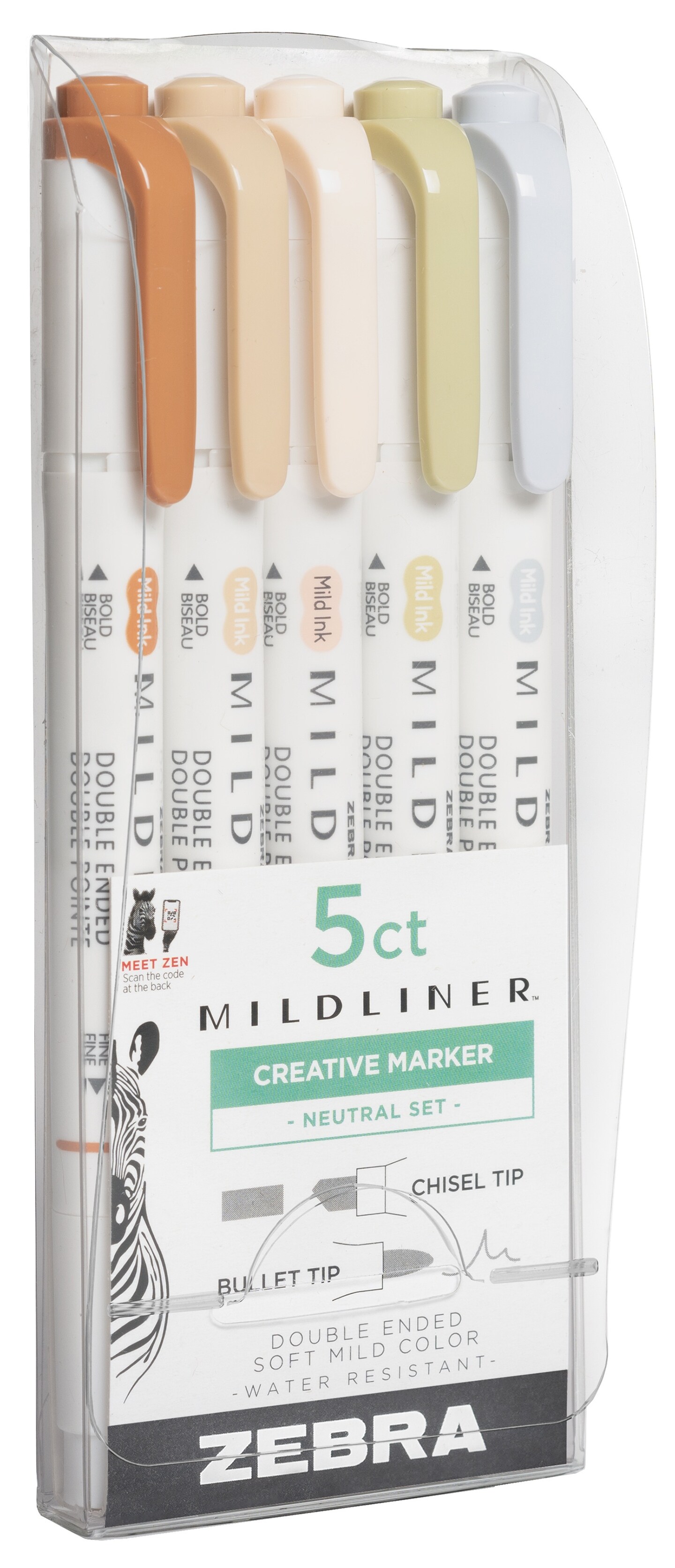 Zebra Mildliner Double Ended Marker Bold & Fine Point 5/Pkg-Neutral