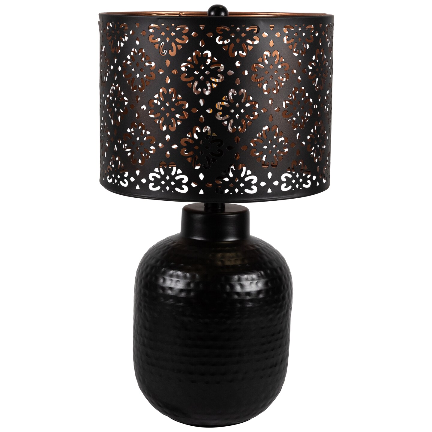 Northlight Round Iron Table Lamp with Laser-Cut Floral Shade - 19&#x22; - Black and Copper