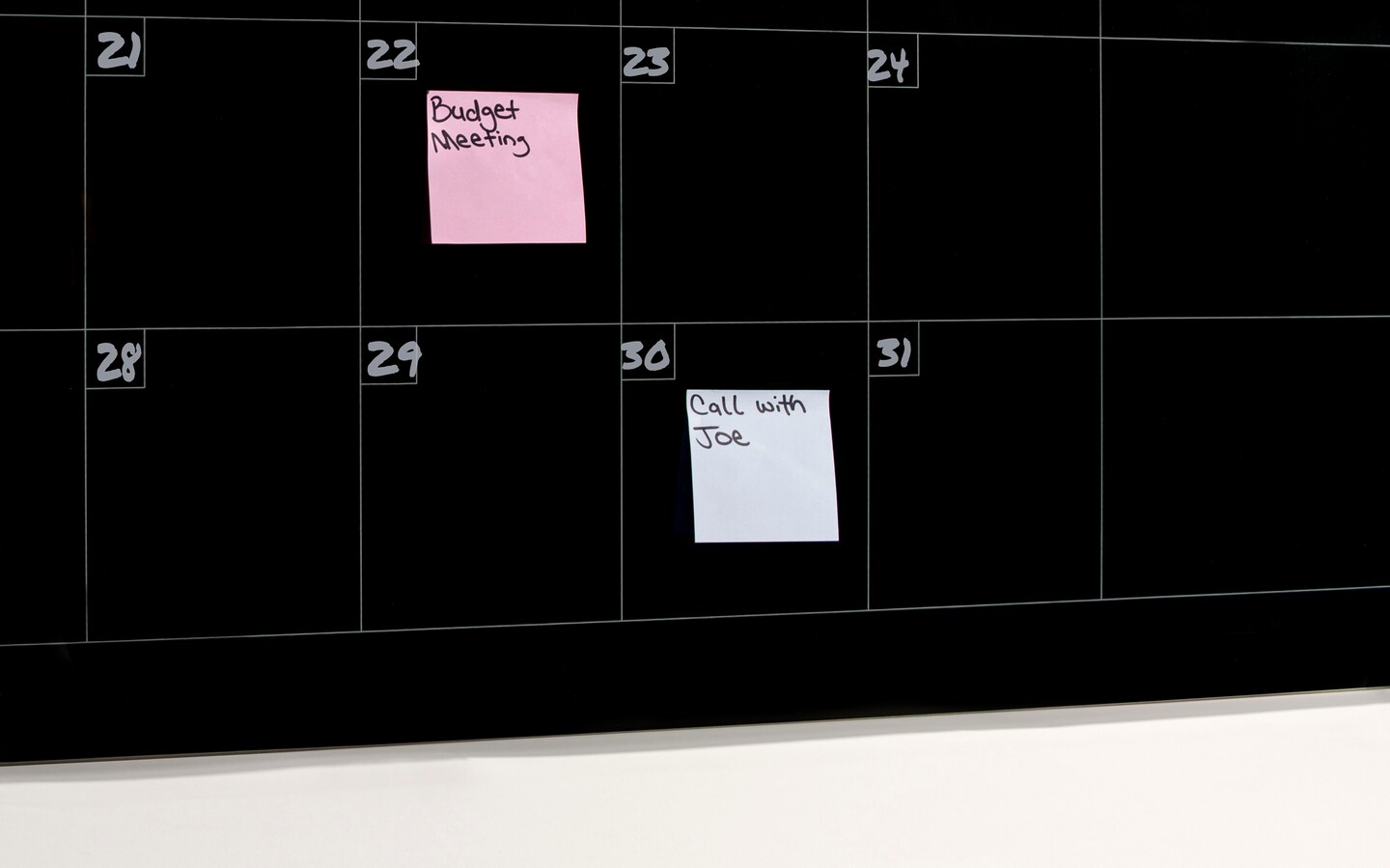 Audio-Visual Direct Magnetic Black Calendar Glass Dry Erase Board Set - Monthly Planner