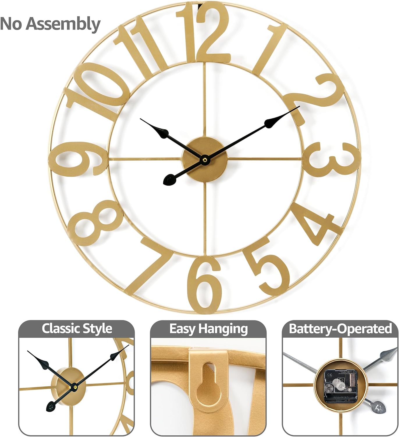 Sorbus Large Wall Clock - 24-inch Decorative Numeral Wall Clock - Battery Operated Analog - Living Room and Kitchen Décor