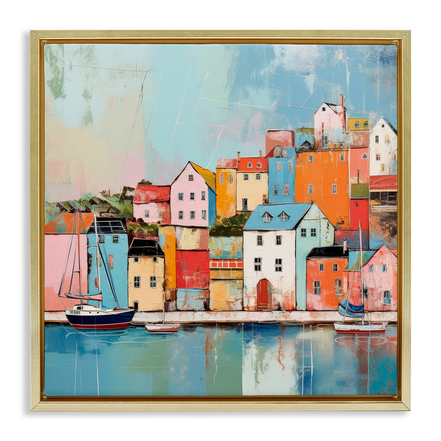 Stupell Industries Seaside Neighborhood Painting Framed Floater Canvas Wall Art