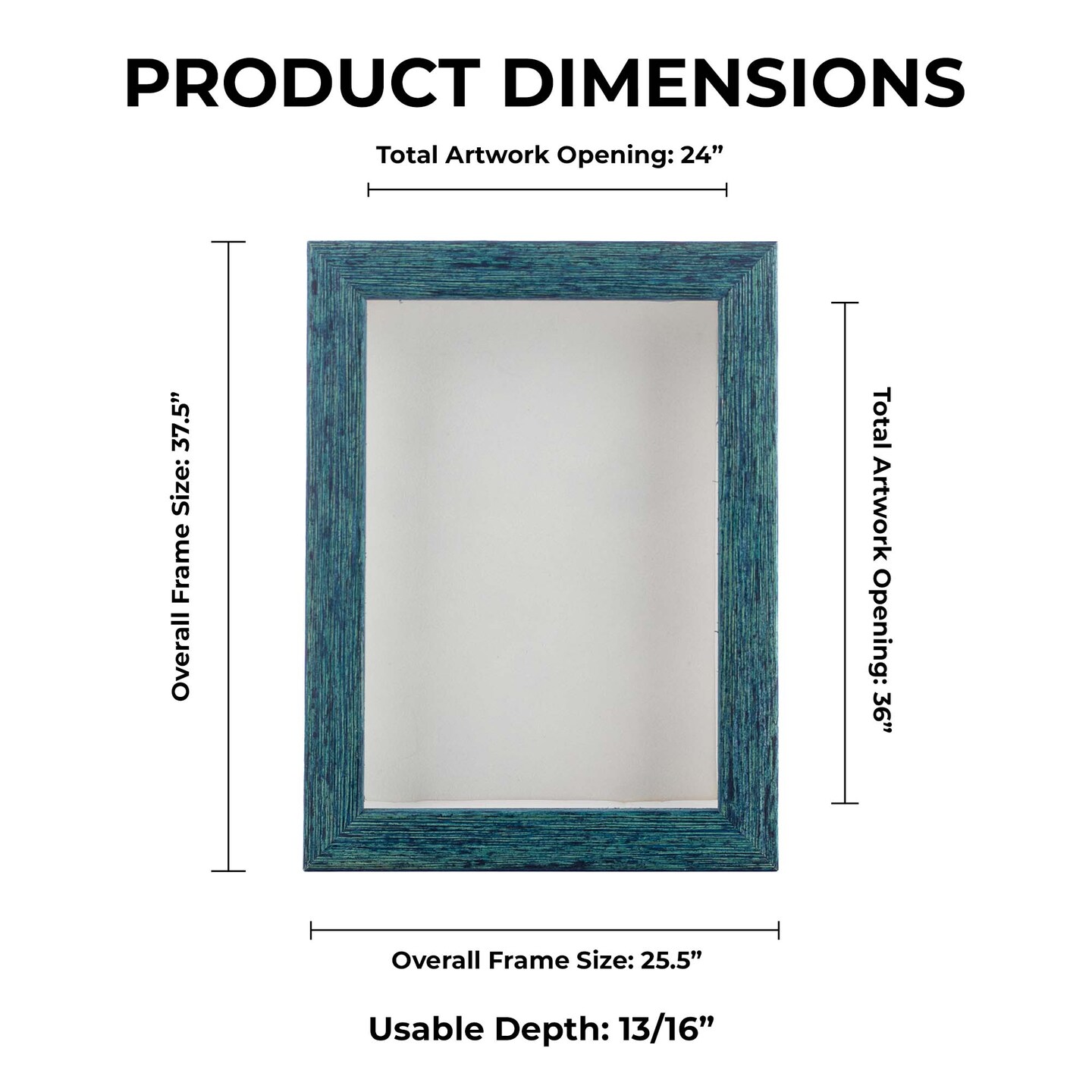 Rustic Blue Wood Shadow Box Frame with Acrylic Front - White Suede Backing, 30 Sizes