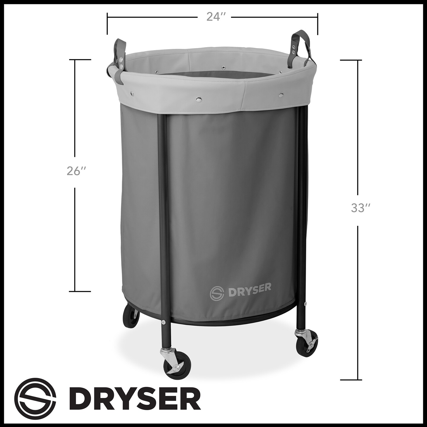 Dryser Laundry Basket with Wheels, 65 Gal. Round Rolling Laundry Hamper with Steel Cart, 4 Casters and 2 Brakes, Removable Liner