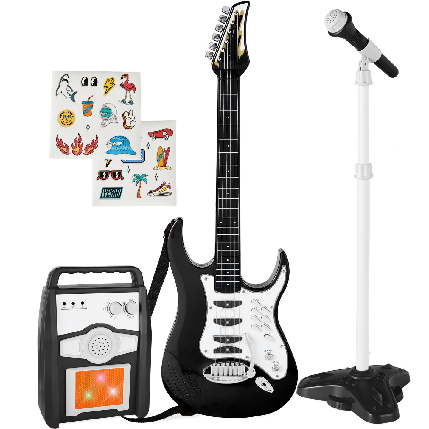 Best Choice Products Kids Electric Musical Guitar Toy Play Set w/ 6 Demo Songs, Whammy Bar, Microphone, Amp, AUX