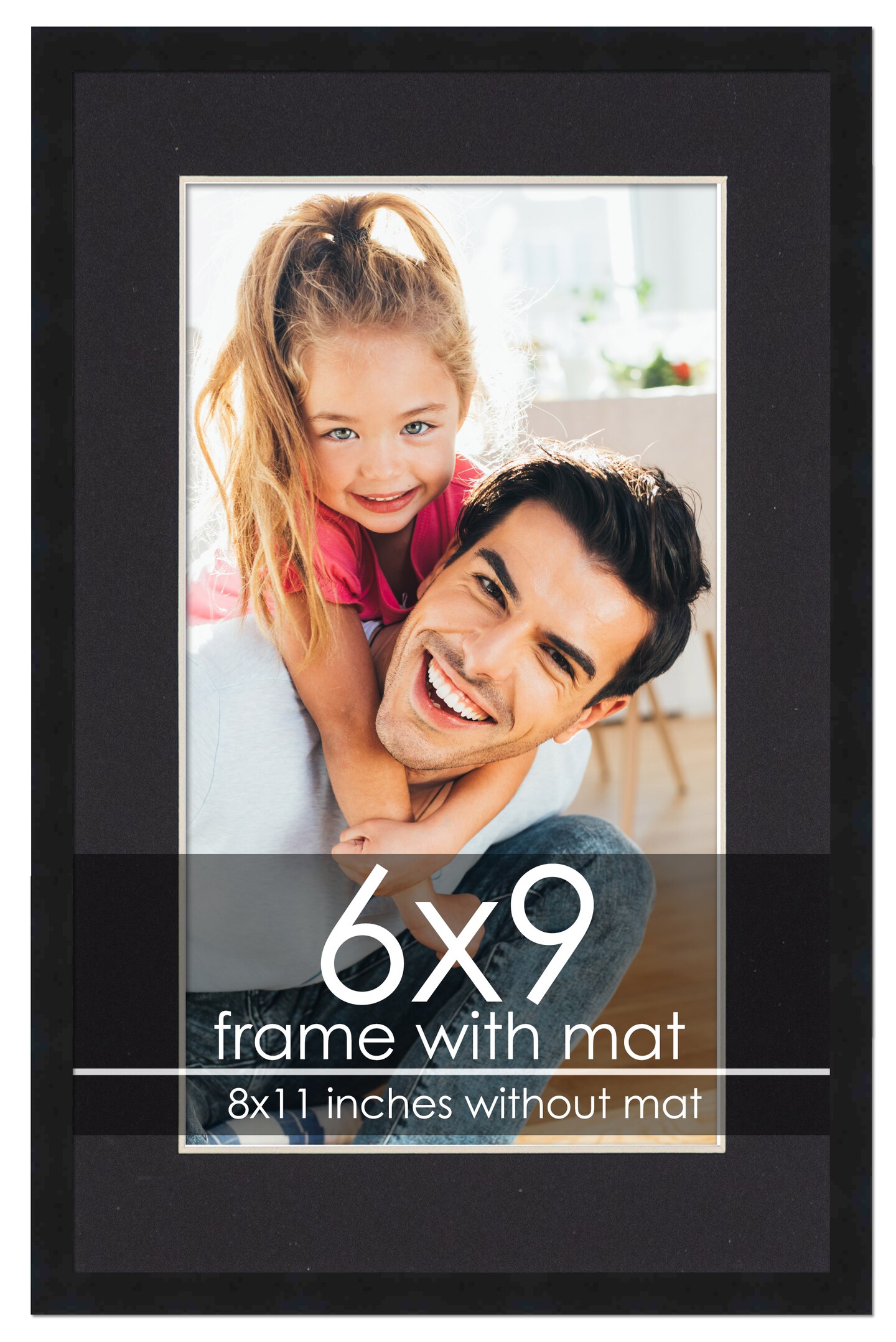 6x9 Frame with Mat - Black 8x11 Frame Wood Made to Display Print or Poster Measuring 6 x 9 Inches with Black Photo Mat